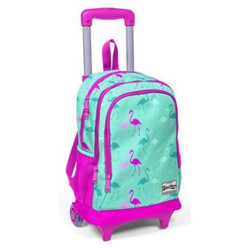 Coral High Yeşil Pembe Flamingo Baskılı Çekçek Okul Çanta