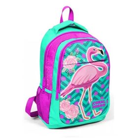 Coral High Yeşil Pembe Flamingo Kız Çocuk İlkokul Ortaokul Sırt Çantası (Pembe) Okul Çantası