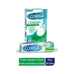 Corega 40 gr Super Protez Yapıştırıcı Tatsız Krem+Corega Cleanser Bio 30'lu Protez Temizleme