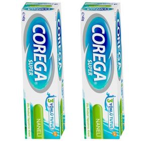Corega CRG10002 Süper 3 Yönlü Tutuş Krem Naneli 2 Adet 40 gr Diş Protez Yapıştırıcı