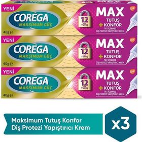 Corega Maksimum Tutuş ve Konfor 40 g x 3 Adet Diş Protezi Yapıştırıcı Krem
