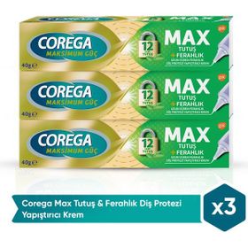 Corega Max Tutuş Ferahlık 3x40 gr Diş Protezi Yapıştırıcı Krem