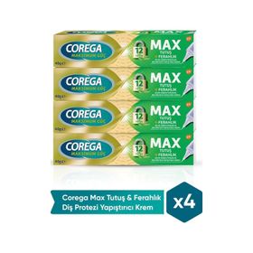 Corega Max Tutuş Ferahlık 4x40 gr Diş Protezi Yapıştırıcı Krem