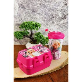 Cosiness Barbie İki Katlı Beslenme Kutusu+400 ML Kapaklı Pipetli Bardak