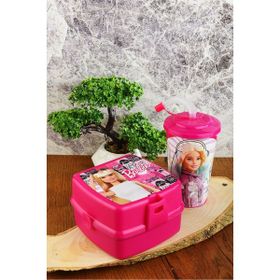 Cosiness Barbie İki Katlı Beslenme Kutusu+400 ML Kapaklı Pipetli Bardak