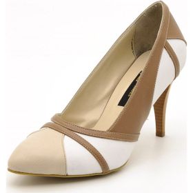 Costo Shoes 1358 Beyaz Kahve Kadın Topuklu Ayakkabı