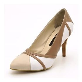 Costo Shoes 1358 Beyaz Kahve Kadın Topuklu Ayakkabı