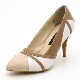 Costo Shoes 1358 Beyaz Kahve Kadın Topuklu Ayakkabı