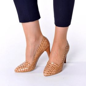 Costo Shoes 1952 Taba Anakonda Kadın Topuklu Ayakkabı