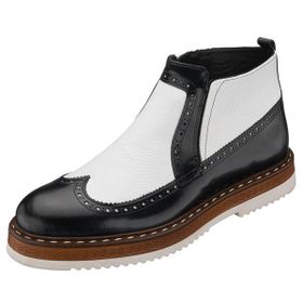 Costo Shoes AGS4007 Siyah Beyaz Deri Hafif Rahat Eva Taban Geniş Kalıp Premium Serisi Erkek Bot