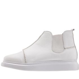 Costo Shoes MR2023 Beyaz Büyük Numara Dana Derisi Rahat Geniş Kalıp Erkek Bot