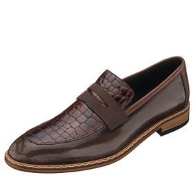Costo Shoes TR121 Kahve Deri Kroko Baskılı deri Üst Kalite Erkek Ayakkabısı