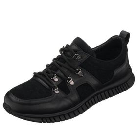 Costo Shoes YKP04 Siyah Deri ve Siyah Süet İle Garnili Olarak Rahat Geniş Kalıp Kauçuk Taban Erkek Ayakkabı