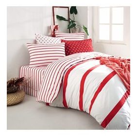 Cote Blanc Simple Line Kırmızı Ranforce 200x220 cm Çift Kişilik Nevresim Takımı