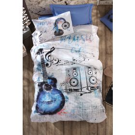 Cotton Box 180x240 cm Genç Ranforce Tek Kişilik Guitar Mavi Nevresim Takımı