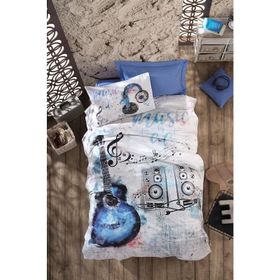 Cotton Box 180x240 cm Genç Ranforce Tek Kişilik Guitar Mavi Nevresim Takımı