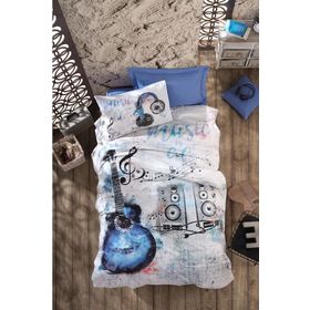 Cotton Box 180x240 cm Genç Ranforce Tek Kişilik Guitar Mavi Nevresim Takımı