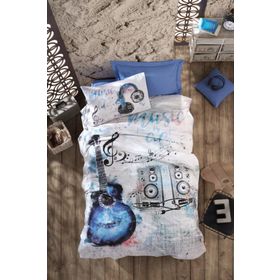 Cotton Box 180x240 cm Genç Ranforce Tek Kişilik Guitar Mavi Nevresim Takımı