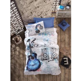 Cotton Box 180x240 cm Genç Ranforce Tek Kişilik Guitar Mavi Nevresim Takımı