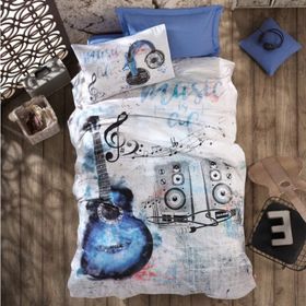 Cotton Box 180x240 cm Genç Ranforce Tek Kişilik Guitar Mavi Nevresim Takımı