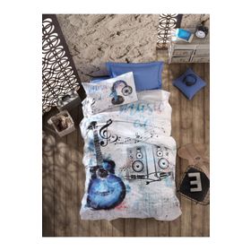 Cotton Box 180x240 cm Genç Ranforce Tek Kişilik Guitar Mavi Nevresim Takımı
