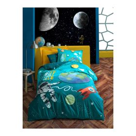 Cotton Box 1861897 Little Astronot Tek Kişilik 160x220 cm Turkuaz Nevresim Takımı
