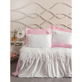 Cotton Box 3D Jolie Pembe 200 x 220 cm Nakışlı Saten Çift Kişilik Nevresim Takımı
