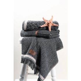 Cotton Box 50x90 3'lü Denim Antrasit Jakarlı Havlu Seti