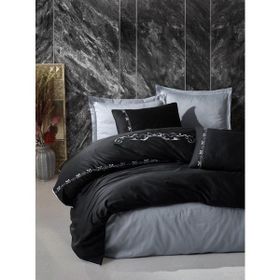 Cotton Box Brode Gloria Gri 200 x 220 cm Nakışlı Saten Çift Kişilik Nevresim Takımı