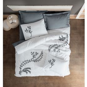 Cotton Box Brode Ivy Gri Nakışlı Ranforce Çift Kişilik Nevresim Takımı