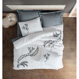 Cotton Box Brode Ivy Gri Ranforce Çift Kişilik Nevresim Takımı