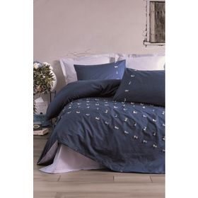 Cotton Box Brode Nakışlı Ranforce Gina Lacivert Çift Kişilik Nevresim Takım