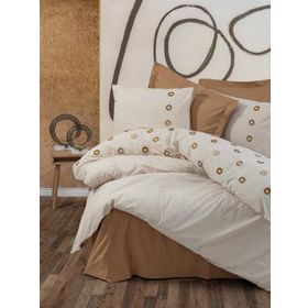 Cotton Box Brode Ranforce Nomi Bej Çift Kişilik Nevresim Takımı