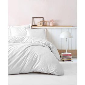 Cotton Box Çift Kişilik Saten Elegante Stripe Beyaz 240 x 260 cm Nevresim Takımı