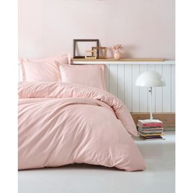 Cotton Box CTN-EGT-STP-STN-C-K-N-T-PUDRA Elegant Stipe Saten Pudra Çift Kişilik Nevresim Takımı