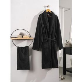 Cotton Box Deluxe %100 Pamuk Single Antrasit L Bornoz Seti