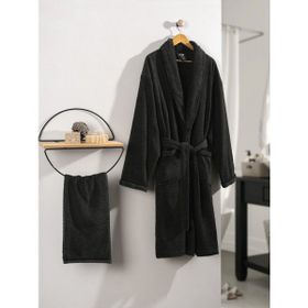 Cotton Box Deluxe %100 Pamuk Single Antrasit L Bornoz Seti