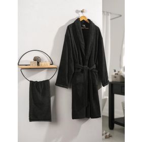 Cotton Box Deluxe %100 Pamuk Single Antrasit L Bornoz Seti