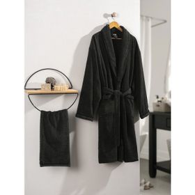 Cotton Box Deluxe %100 Pamuk Single Antrasit L Bornoz Seti