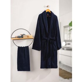 Cotton Box Deluxe Single %100 Pamuk Lacivert L Bornoz Seti