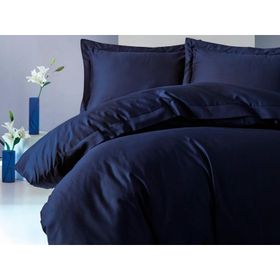 Cotton Box Elegant Lacivert Saten Çift Kişilik Nevresim Takımı