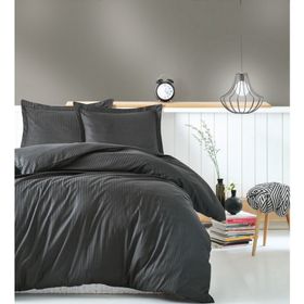 Cotton Box Elegant Saten Stripe Antrasit Çift Kişilik Nevresim Takımı