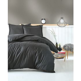 Cotton Box Elegant Saten Stripe Antrasit Çift Kişilik Nevresim Takımı