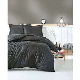 Cotton Box Elegant Saten Stripe Antrasit Çift Kişilik Nevresim Takımı