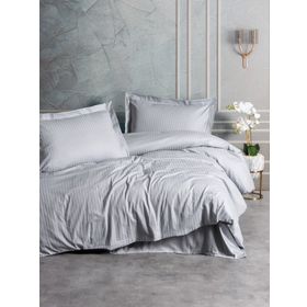 Cotton Box Elegant Stripe Gri Saten Çift Kişilik Nevresim Takımı