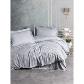 Cotton Box Elegant Stripe Gri Saten Çift Kişilik Nevresim Takımı