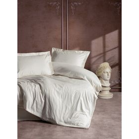 Cotton Box Elegante Stripe Ekru Çift Kişilik Saten Nevresim Takımı