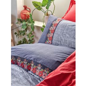 Cotton Box Folk Art Lacivert Çift Kişilik Nevresim Takımı
