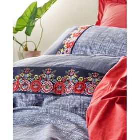 Cotton Box Folk Art Lacivert Çift Kişilik Nevresim Takımı