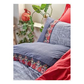 Cotton Box Folk Art Nakışlı Saten Ranforce Çift Kişilik Nevresim Takımı